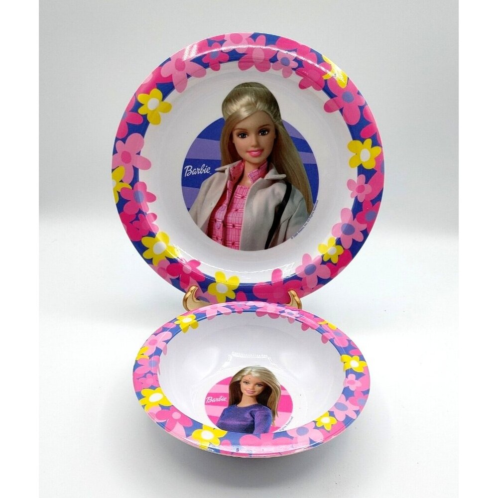 Vintage Home Presence Mattel Barbie Melamine Flowers Pink Plate & Bowl Set 2000